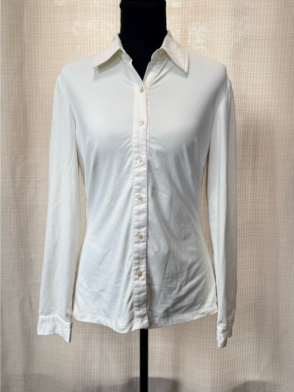 J McLaughlin Ivory Stretch Button Front Long Sleeve Top Sz S Classiccore Career